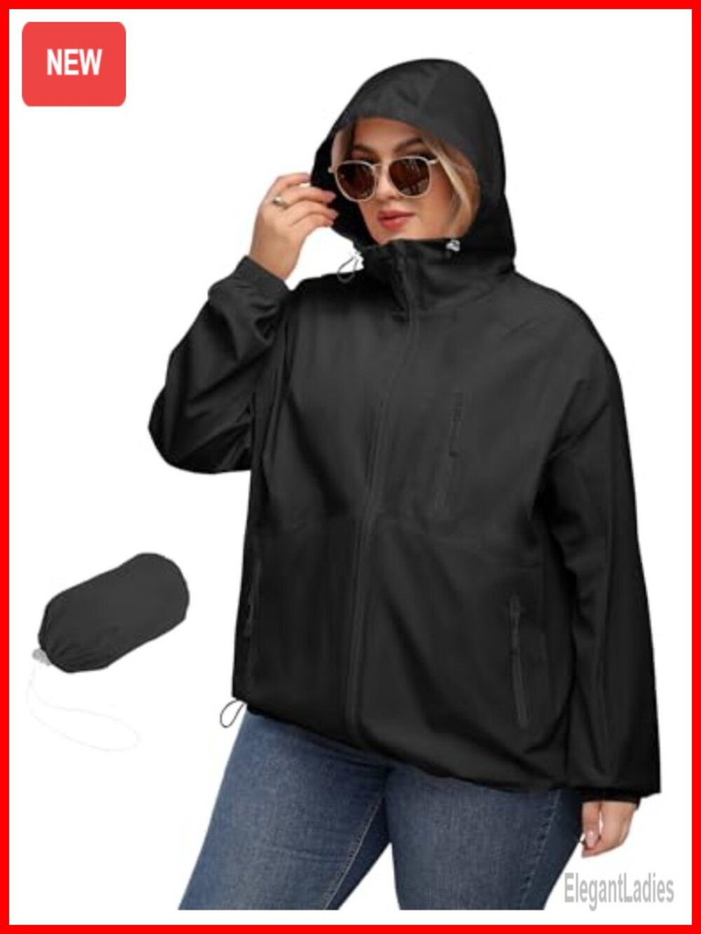 Plus Size Waterproof Rain Jacket with Hood Women's Windproof Raincoat